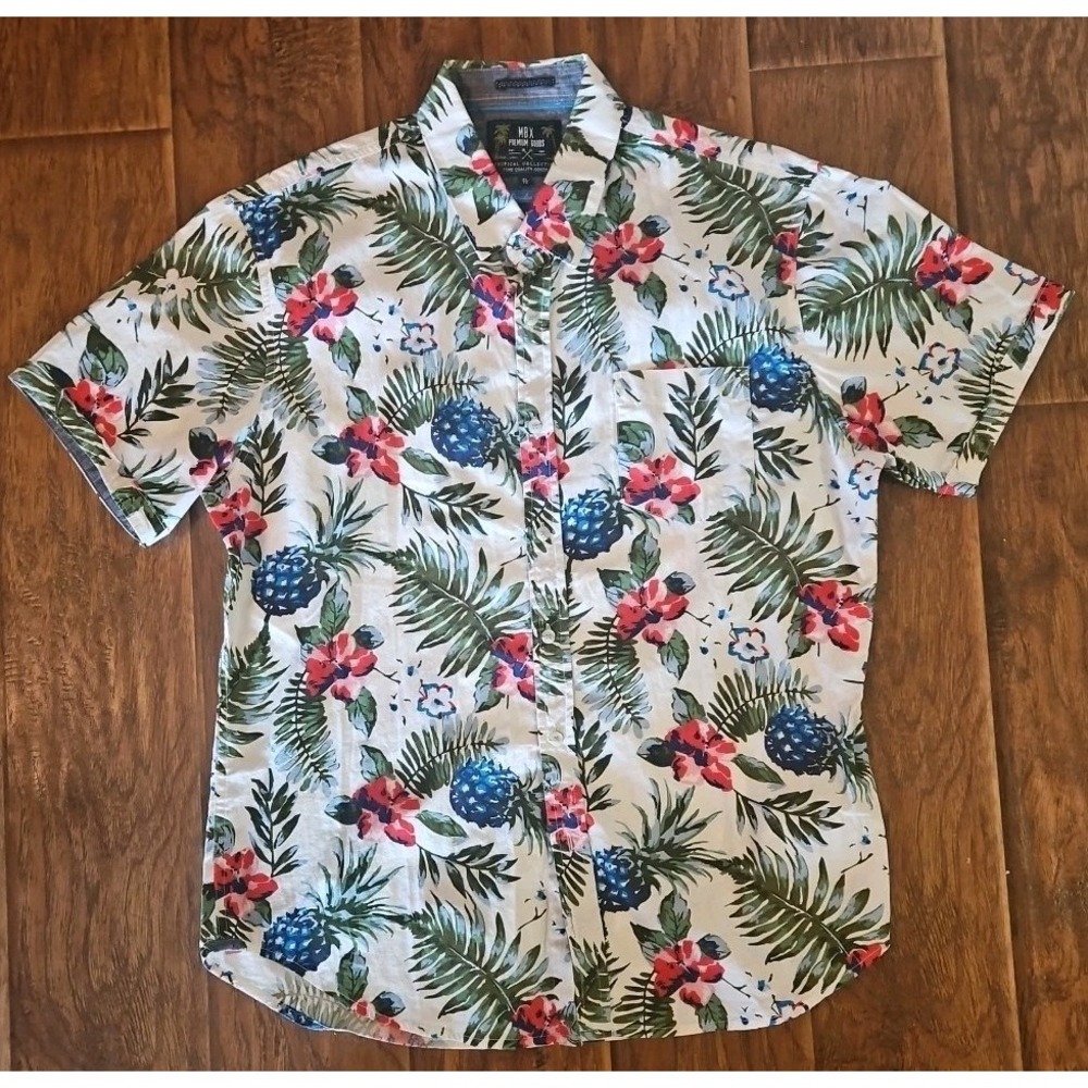 MBX Premium Goods Floral Hawaiian Paradise Short Sleeve Shirt Men XL Cotton